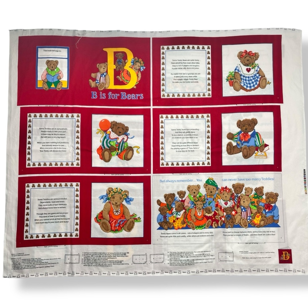 Cloth Book Kit B is for Bears Children DIY Sewing Set of 2 Fabric Panels Craft